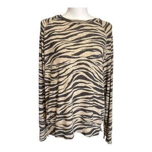 LNA Brushed Zebra Print Long Sleeve Pullover Large